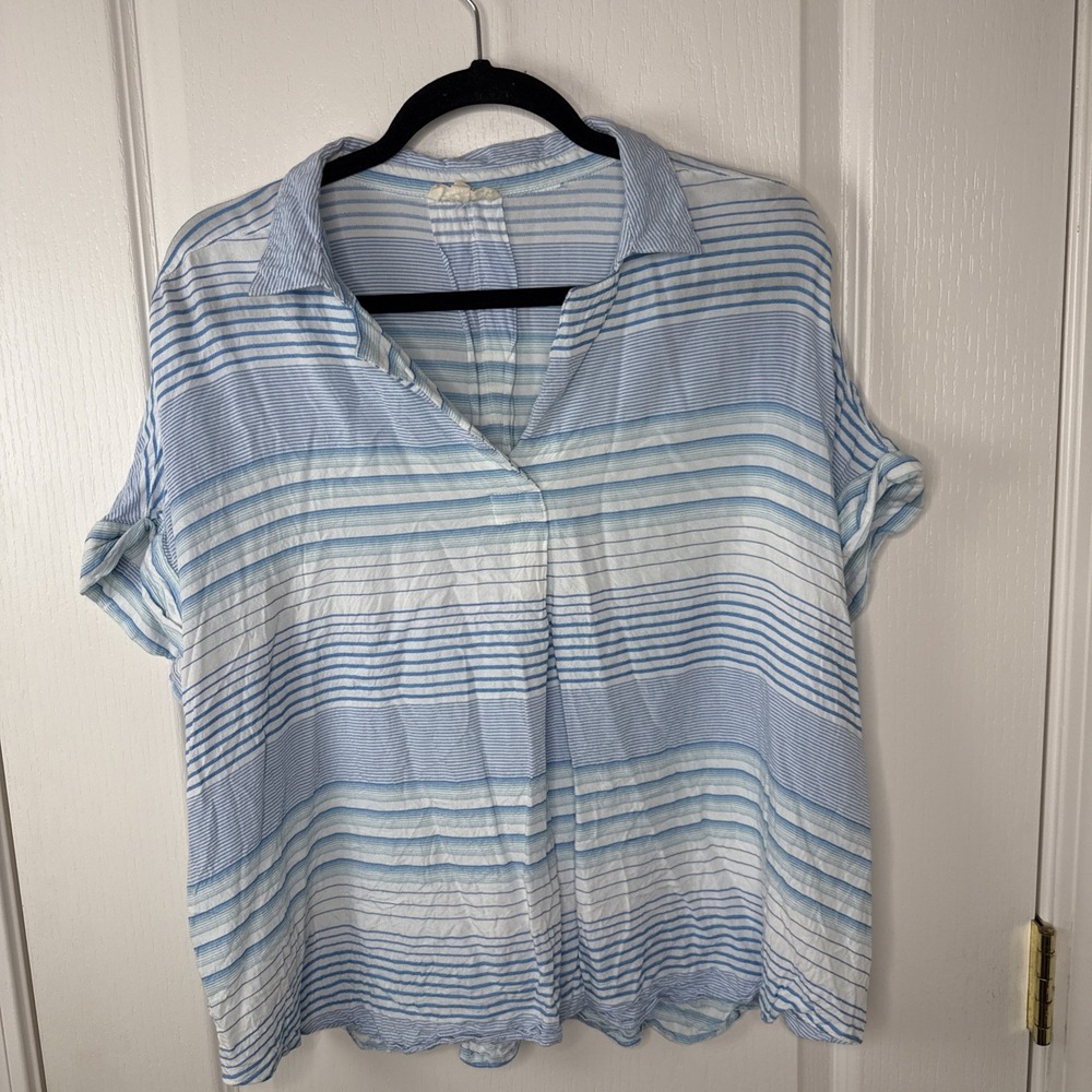 Jane and Delancey Womens XL Blue White Striped Short Sleeve Top Blouse